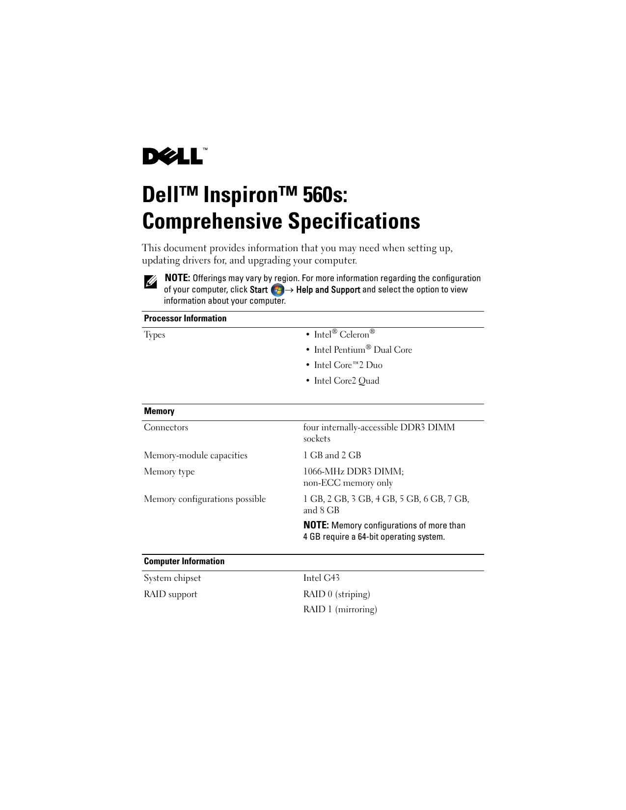Dell Inspiron 560s Service Manual Free PDF Download (42 Pages)