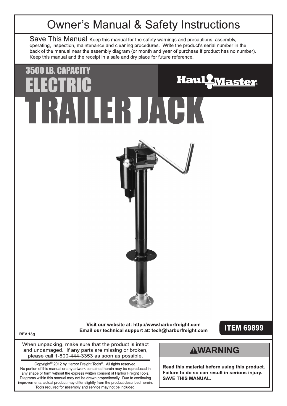 Harbor Freight Tools 3500 lb. Capacity Drop Leg Heavy Duty Electric